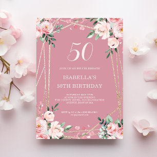 Rose Blush Pink Floral Invitation 50e anniversai