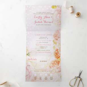 Rose Blush Tri-Fold tout en un Faire-part de maria