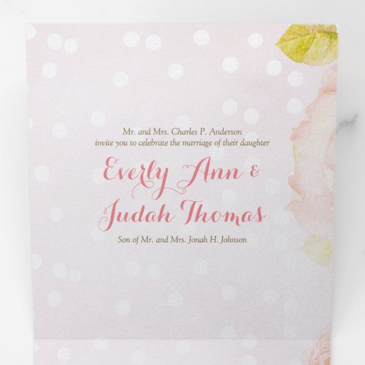 Rose Blush Tri-Fold tout en un Faire-part de maria (Intérieur en premier)