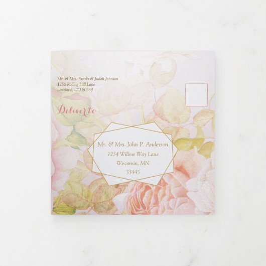 Rose Blush Tri-Fold tout en un Faire-part de maria (Protection)