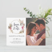 Rose Bohème Wreath Enregistrer le Carte photo Date (Debout devant)