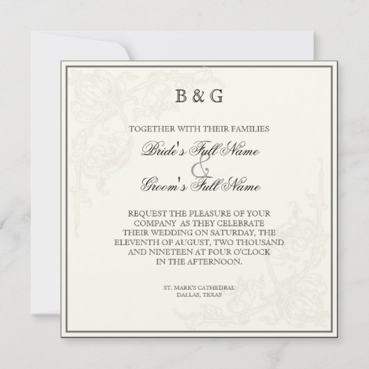 Rose botanique, noir - Faire-part de mariage (Devant)