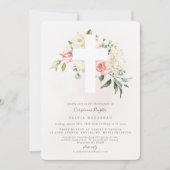 Rose Bouquet Baptême Christening Invitation (Devant)