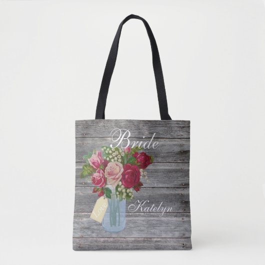 Rose Bouquet Mason Jar Persoonlijk Bride Land Tote Bag (Voorkant)