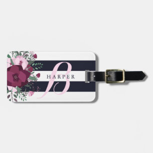 Rose Bouquet & Navy Stripes Bagagelabel