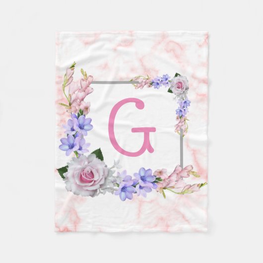 Rose Bouquet Pink Monogram Fleece Deken (Voorkant)