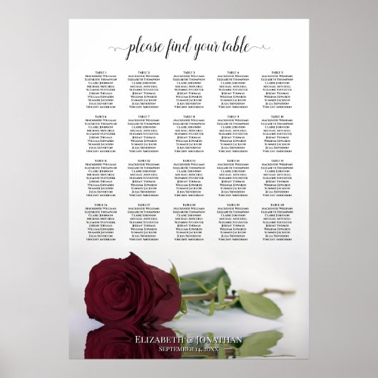 Rose Bourgogne 20 Tableau Chic Mariage Tableau de (Devant)