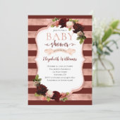 Rose Bourgogne Gold Marsala Baby shower Invitation (Debout devant)