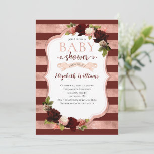 Rose Bourgogne Gold Marsala Baby shower Invitation