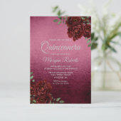 Rose bourguignon Foil Look Quinceanera Invitation (Debout devant)