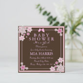 Rose & Brown Floral Moderne Baby shower Invitation (Debout devant)