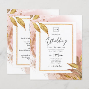 ROSE BUDGET Gold Feuilles de mariage Inviter QR Co