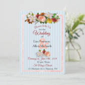 Rose Burgundy Blue Floral Faire-part de mariage (Debout devant)