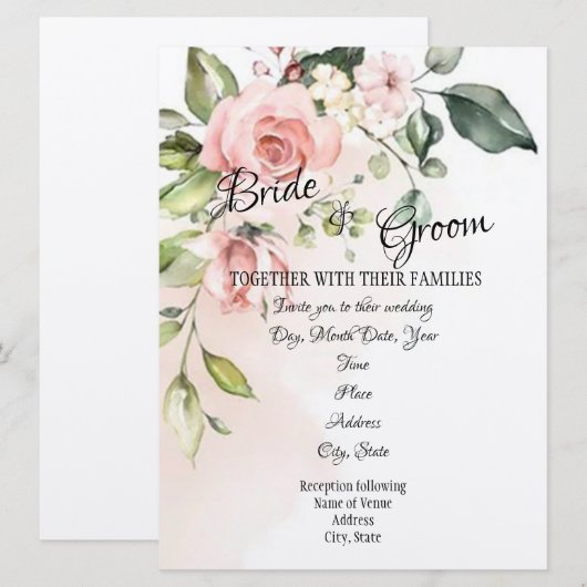 “Rose Bush” Faire-part de mariage (Devant / Derrière)