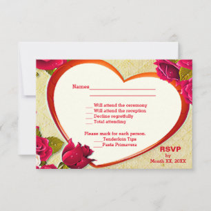 Rose & Cadre Coeur RSVP & Menu Carte Postale