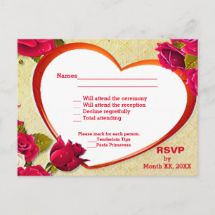 Rose & Cadre Coeur RSVP & Menu Carte Postale