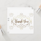 Rose, cadre doré, carte mariage, merci poste (Devant/Arrière en situation)