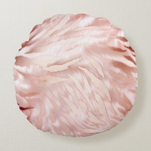 Rose Champagne rose Glam Zebra Coussin rond (Devant)