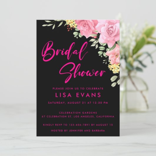 Rose Chaud Avec Invitation Rose De Douche Nuptiale (Debout devant)