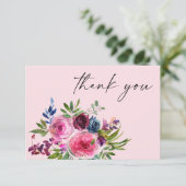 Rose chaud et bleu marine Carte de remerciements f (Debout devant)