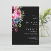 Rose chaud et bleu marine Faire-part de mariage fl (Debout devant)