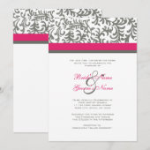 Rose chaud et Faire-part de mariage gris (Devant / Derrière)