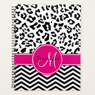 Rose Chaude Léopard Noir et Blanc Chevron Monogram