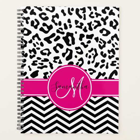 Rose Chaude Léopard Noir et Blanc Chevron Monogram (Devant)