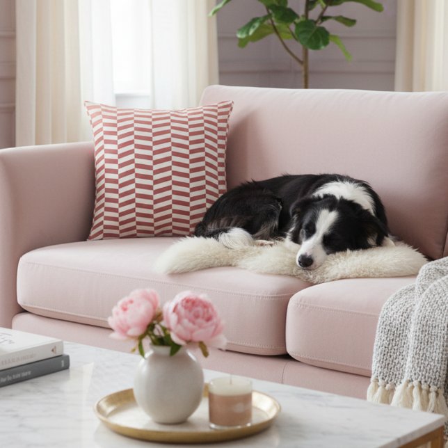 Rose chic Gold et White Herringbone Accent Coussin (Elegant rose gold and white throw pillow.)