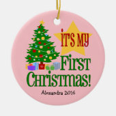 Rose clair avec arbre premier ornement de Noël pou (Devant)