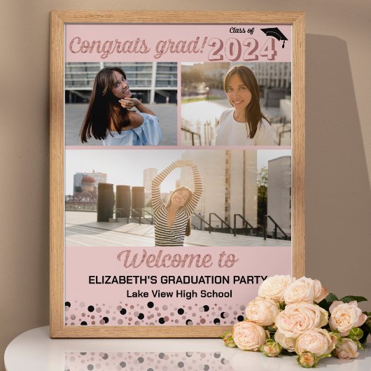 Rose Congrats 3e année photo collage Affiche de bi