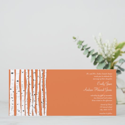 Rose corail Birch Tree Invitations de mariage (Debout devant)