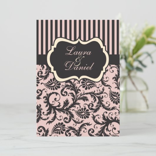 Rose, Crème, Gris Damas Invitation rayée (Debout devant)
