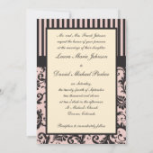 Rose, Crème, Gris Damas Invitation rayée (Dos)