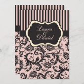 Rose, Crème, Gris Damas Invitation rayée (Devant / Derrière)