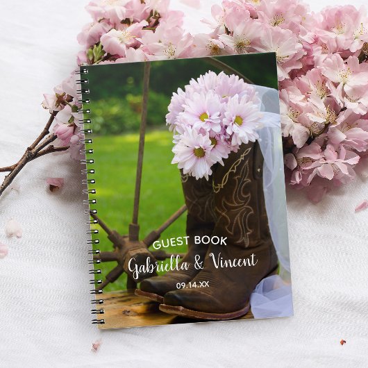 Rose Daisies Boots Western Mariage livre d'hôte