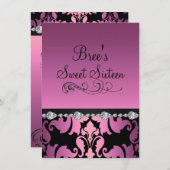 Rose Damask & Diamond Image Sweet 16 Invitation (Devant / Derrière)
