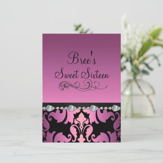 Rose Damask & Diamond Image Sweet 16 Invitation (Debout devant)