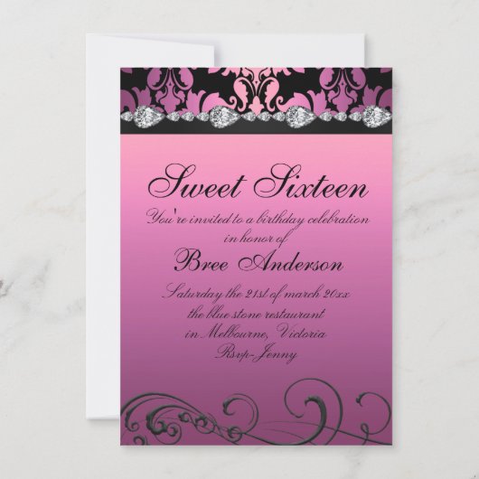 Rose Damask & Diamond Image Sweet 16 Invitation (Dos)