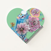 Rose d'aquarelle bleu Budgie Carnet de coeur vert (Dos)