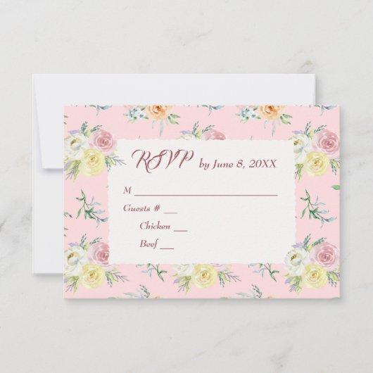 Rose d'aquarelle mariage RSVP (Devant)