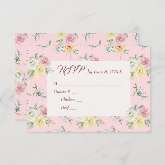 Rose d'aquarelle mariage RSVP (Devant / Derrière)