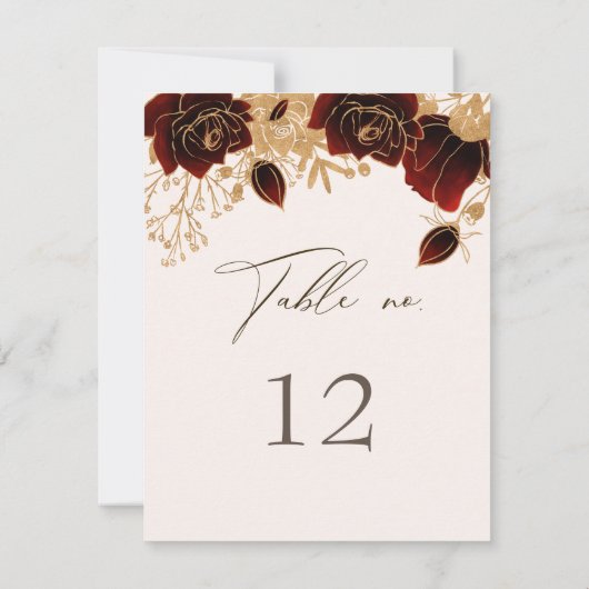 Rose D'Aquarelle Or Numéro De Table Et Menu Mariag (Dos)