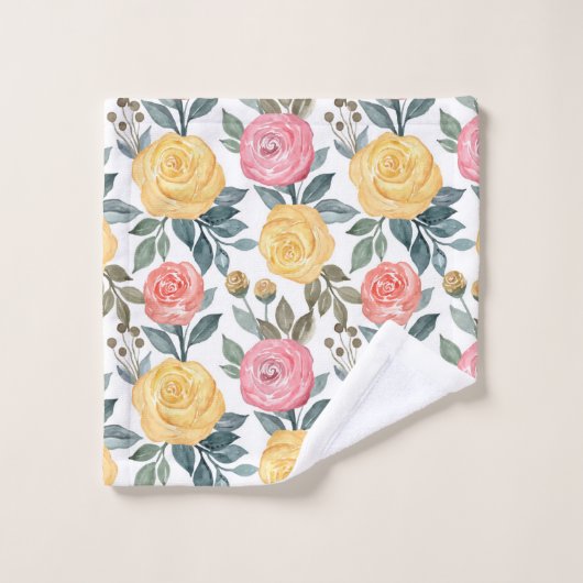 Rose d'aquarelle rose et jaune (Gant de toilette)