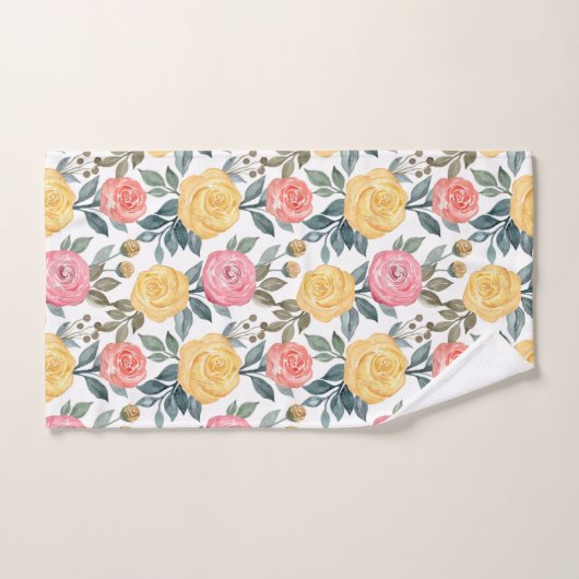Rose d'aquarelle rose et jaune (Serviette à main)