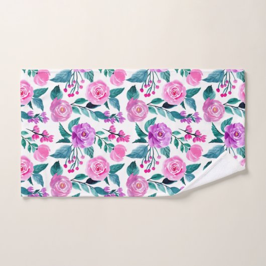 Rose d'aquarelle rose et violet (Serviette à main)
