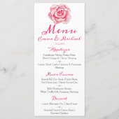 Rose d'aquarelle rose | Menu Mariage (Devant)