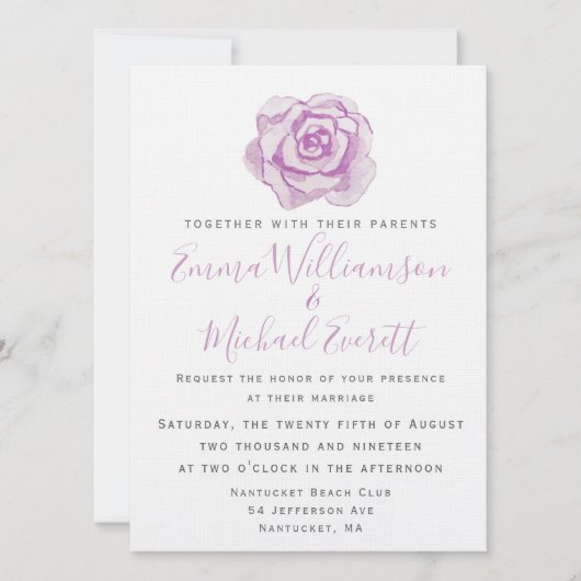 Rose d'aquarelle violet | FAIRE-PART DE MARIAGE (Devant)