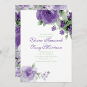 Rose d'aquarelle violet, invitations de mariage (Devant / Derrière)