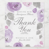 Rose d'aquarelle violet Merci Étiquette vin (Étiquettes simples)